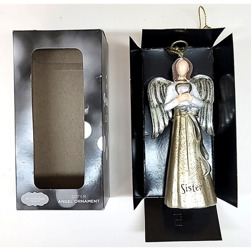 St.Nicholas Square Gold/Silver Metallic Sister Angel w/Heart Ornament-Christmas